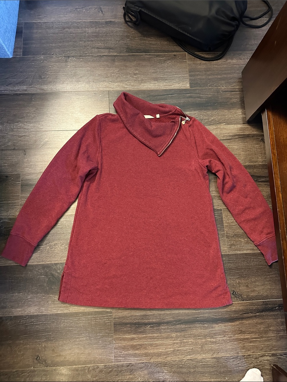 Soft Surroundings Burgundy Asymmetric Zip Cowl Pullover